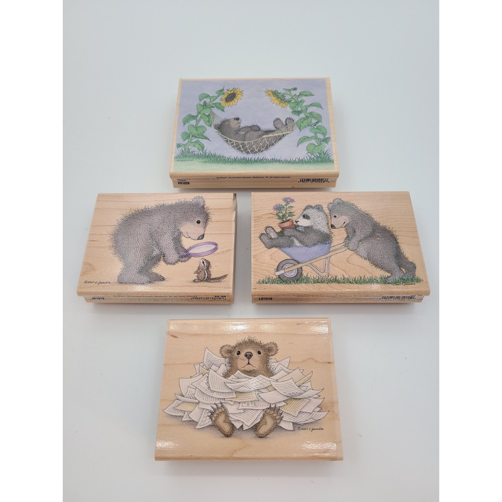 Vintage House-Mouse Design Wooden Rubber Stamps Featuring Bear Characters Lot 4